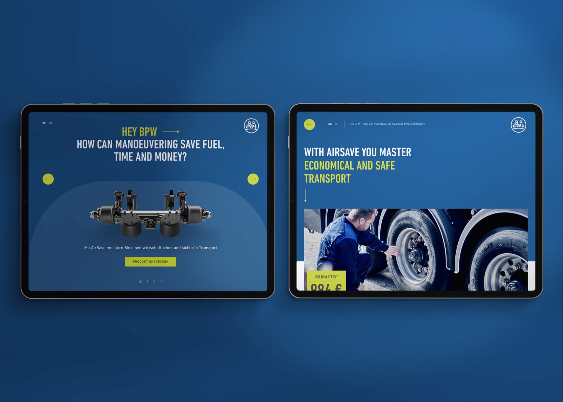 Zwei iPads mit Inhalten von BPW für die IAA 2022.