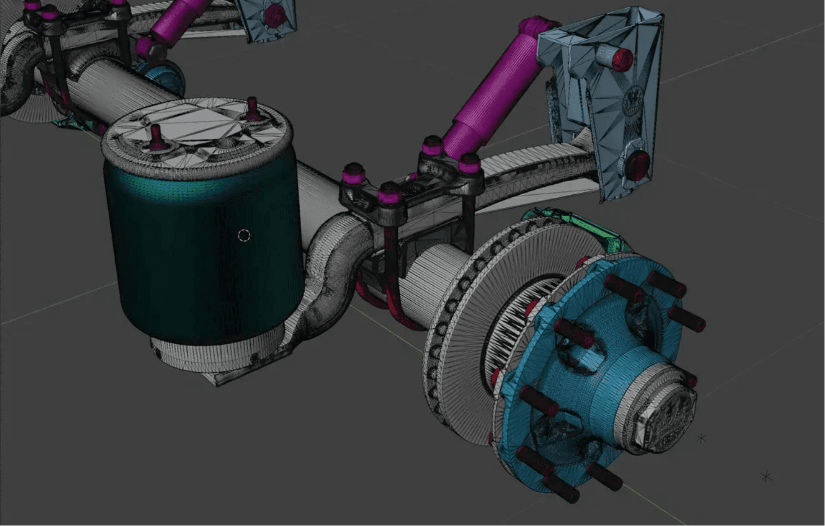Polygonbasiertes 3D-Modell einer LKW-Achse aus einem CAD-Modell