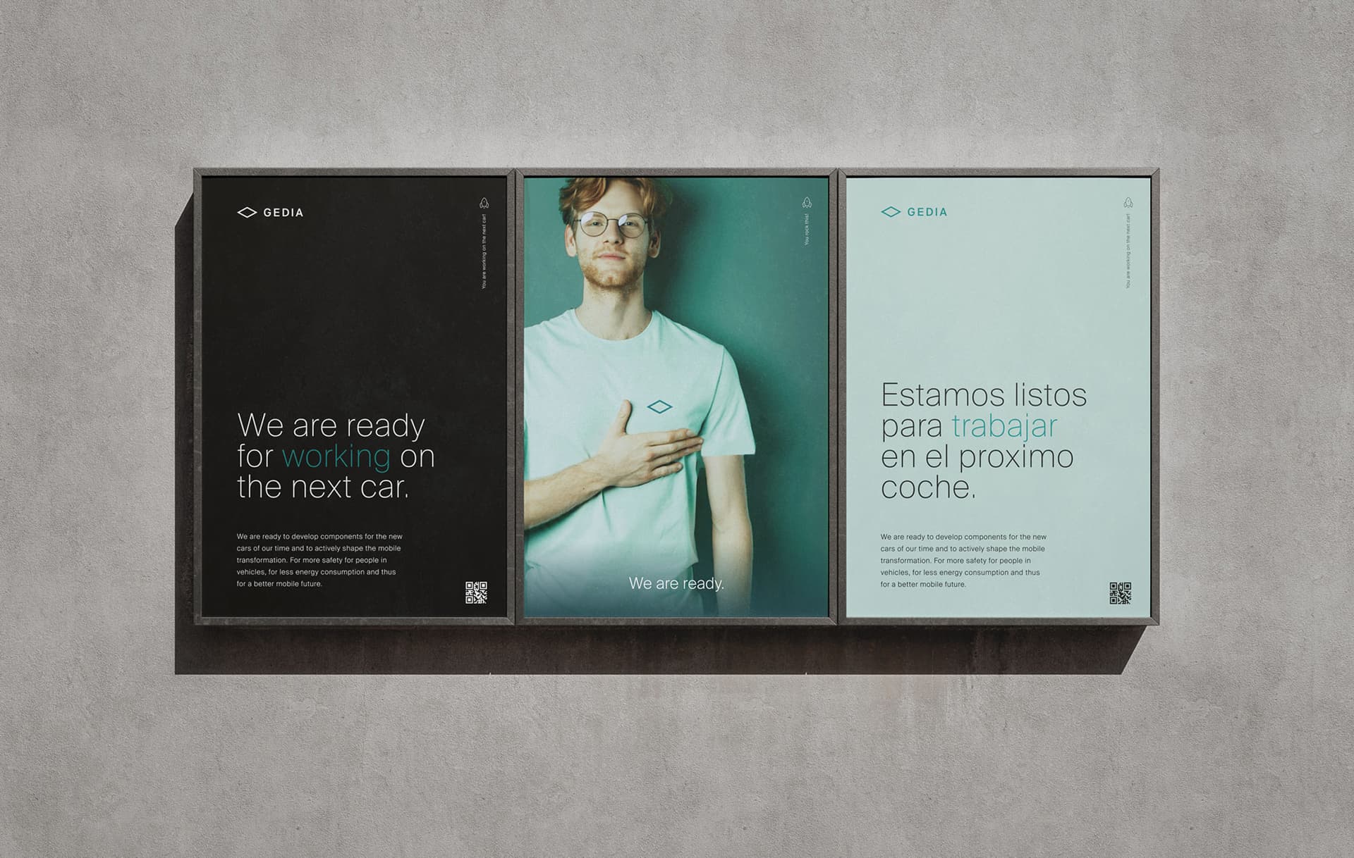 Ein großes Plakat im neuen Corporate Design von GEDIA