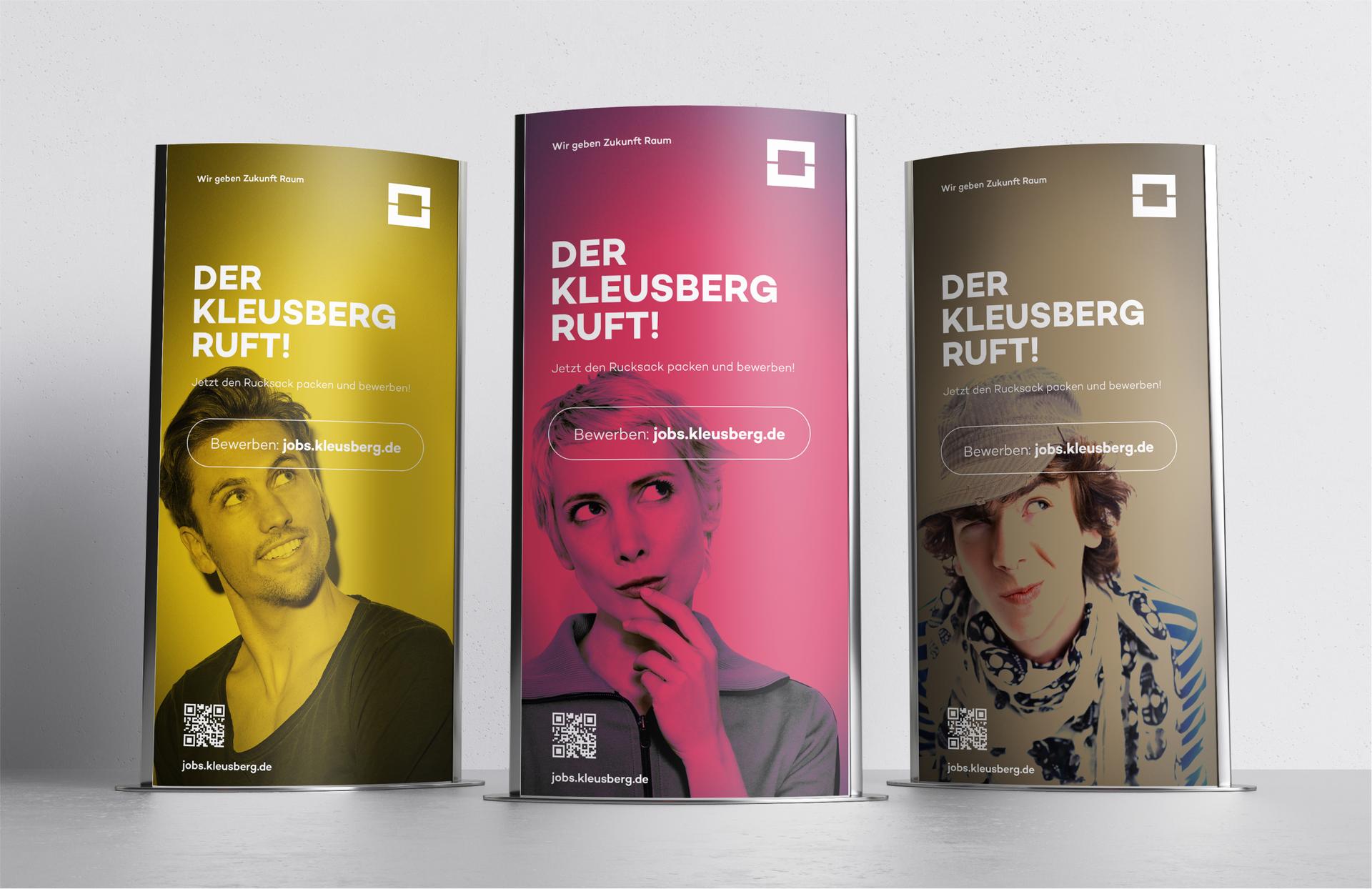 Drei Rollups mit Kampagnen-Motiven der Firma Kleusberg. 