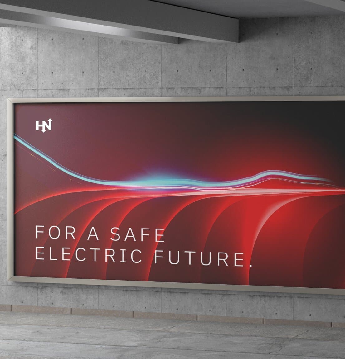 Modernes Plakat der Firma Hensel mit dem Slogan "For a Safe Electric Future".